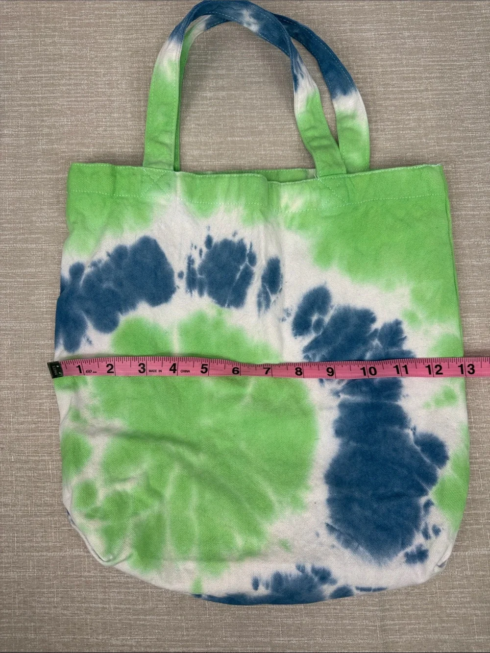 Hand Tie-Dye Canvas Tote Bag in Green & Blue